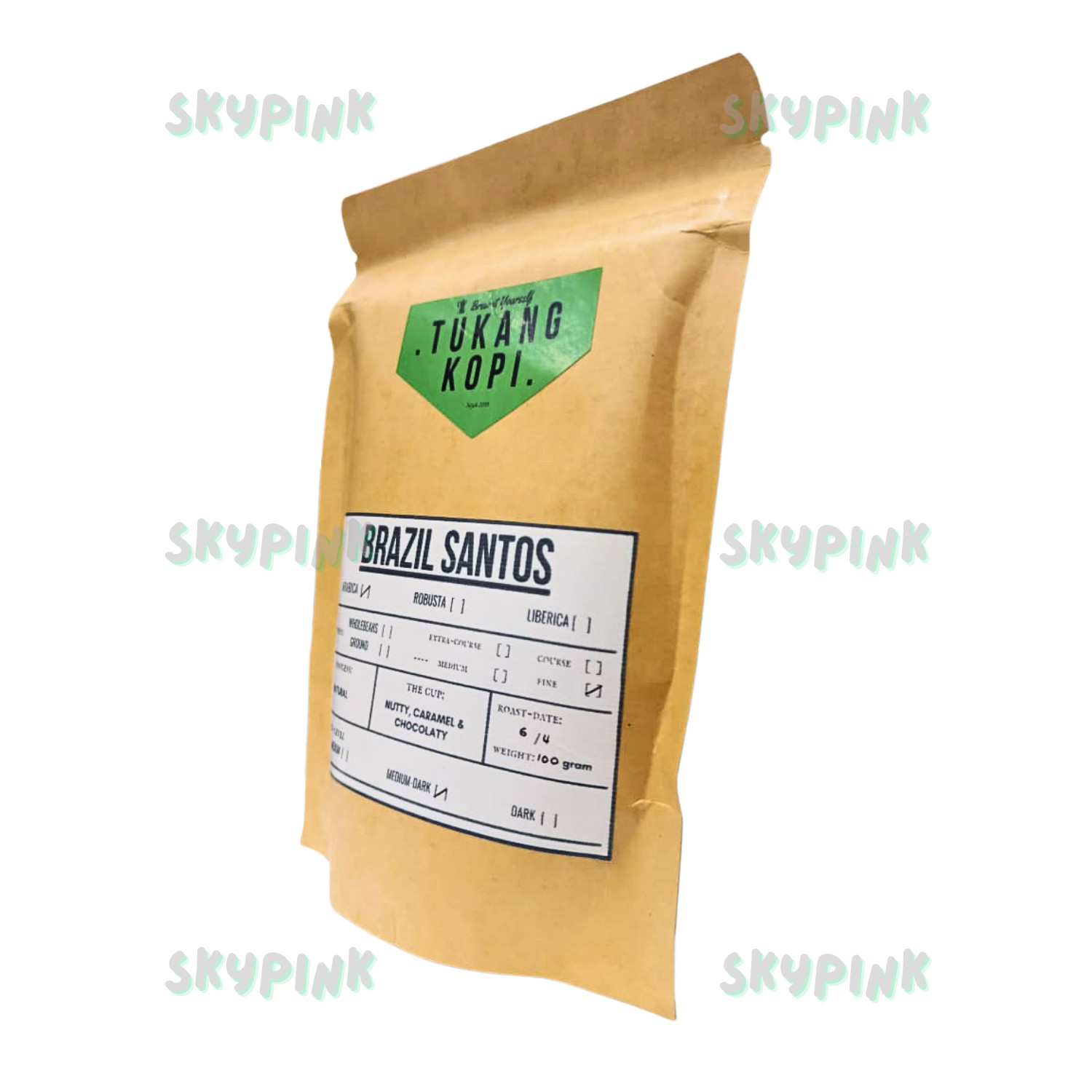 Brazil Santos Coffee Arabica,Fine, Natural Process,Fresh Roast,Medium Dark 100 g