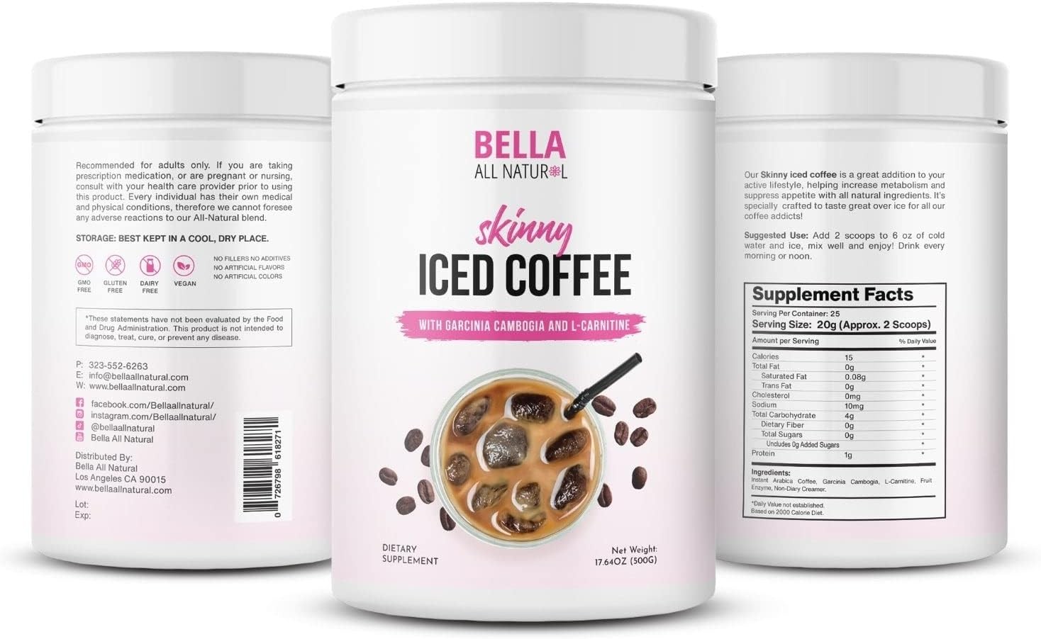 Bella All Natural Skinny Iced Coffee – Good Taste 500 Grams 17.637 Ounce
