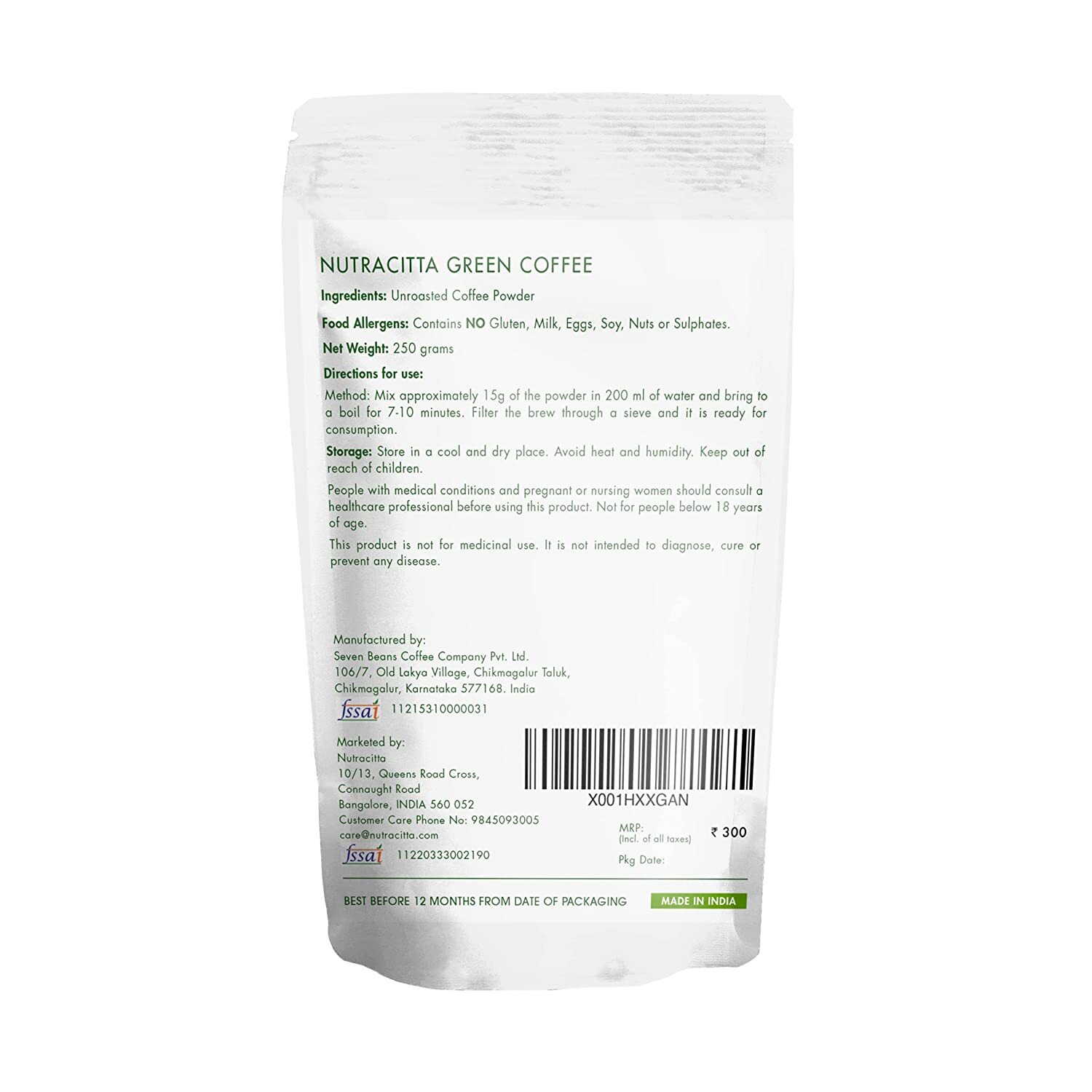 Nutracitta Green Coffee Bean Powder Your Natural Immunity Booster 250g Pack of 1
