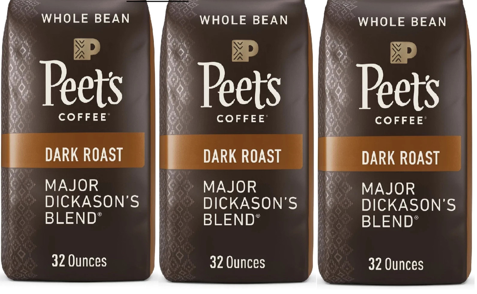 3 Pack Peet’s Coffee Dark Roast Whole Bean, Major Dickason’s Blend (32 oz.)