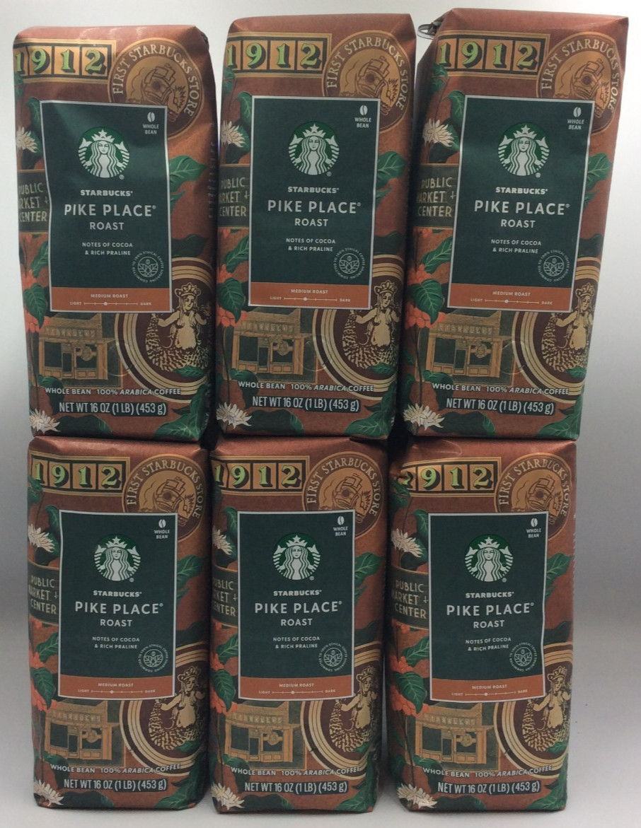 Starbucks Pike Place Roast Whole Bean Coffee Case of 6 Bags 16 oz☕ MAY/2026☕