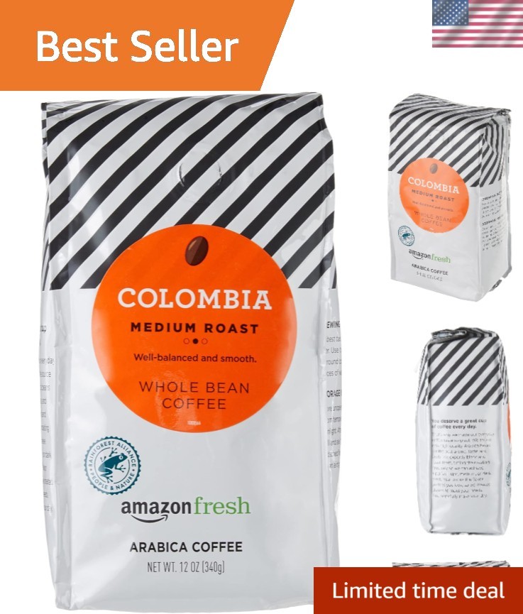 Colombia 100% Arabica Whole Bean Coffee, Medium Roast, 12 Ounce of Freshness