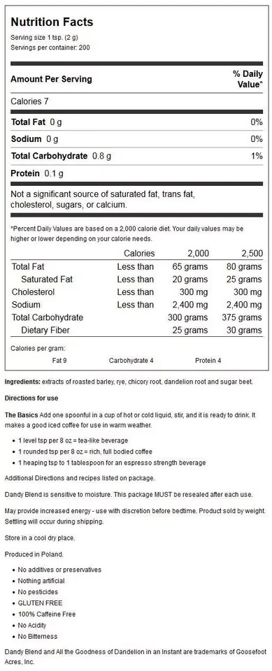 Dandy Blend Instant Herbal Beverage with Dandelion 14.1 oz Pkg
