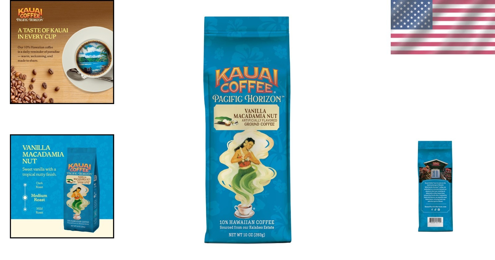Kauai Hawaiian Ground Coffee – Vanilla Macadamia Nut, 10oz, Medium Roast Bliss
