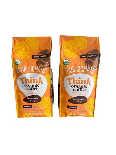2-PC Think Organic Coffee W Lion’s Mane & Chaga Mushrooms Whole Dark Roast 12 oz