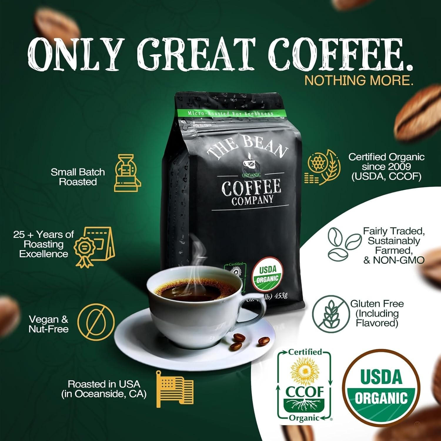 Sustainable Organic Mocha Java Medium Roast Whole Bean Coffee (2 Bags)