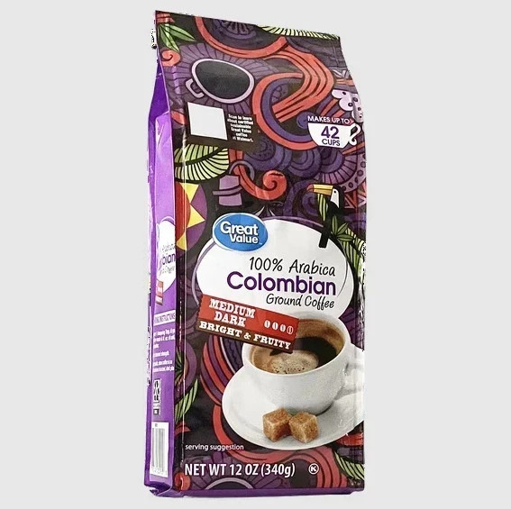Great Value 100% Arabica Colombian Medium-Dark Roast Ground Coffee 12 oz Bag new