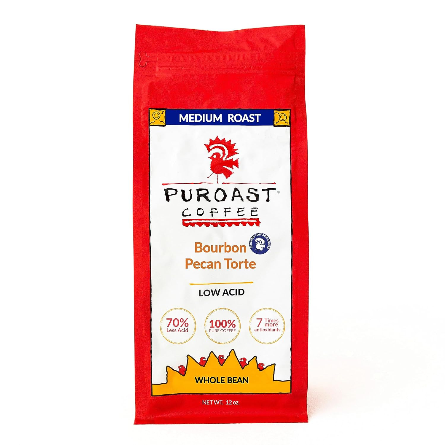 Puroast Low Acid Coffee, Bourbon Pecan Whole Bean, Medium Roast, High Antioxidan