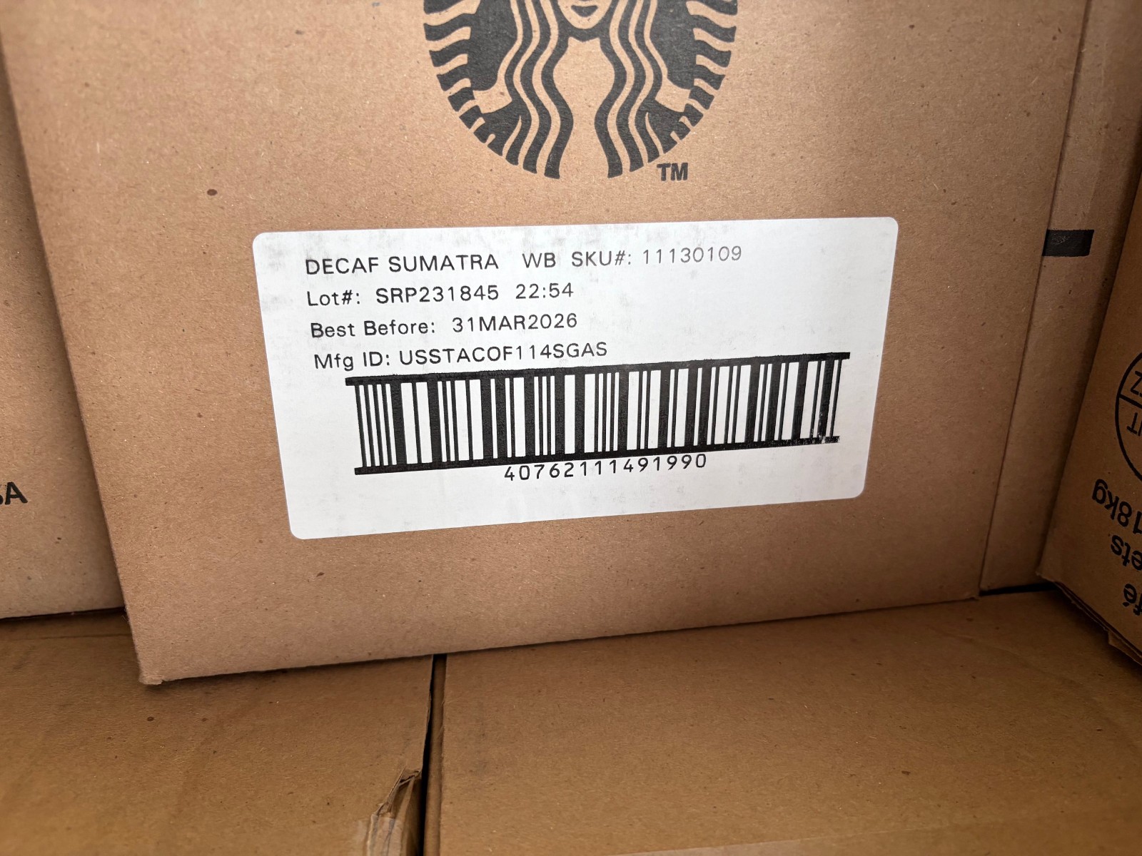 2x 16oz Starbucks DECAF Sumatra Dark Roast Whole Bean Coffee Best By 03/31/26