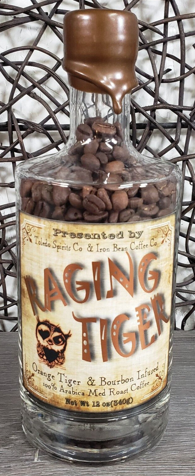 NEW IRON BEAN SMALL BATCH RAGING TIGER COFFEE BEANS SEALED 12 oz. BOTTLE RARE!