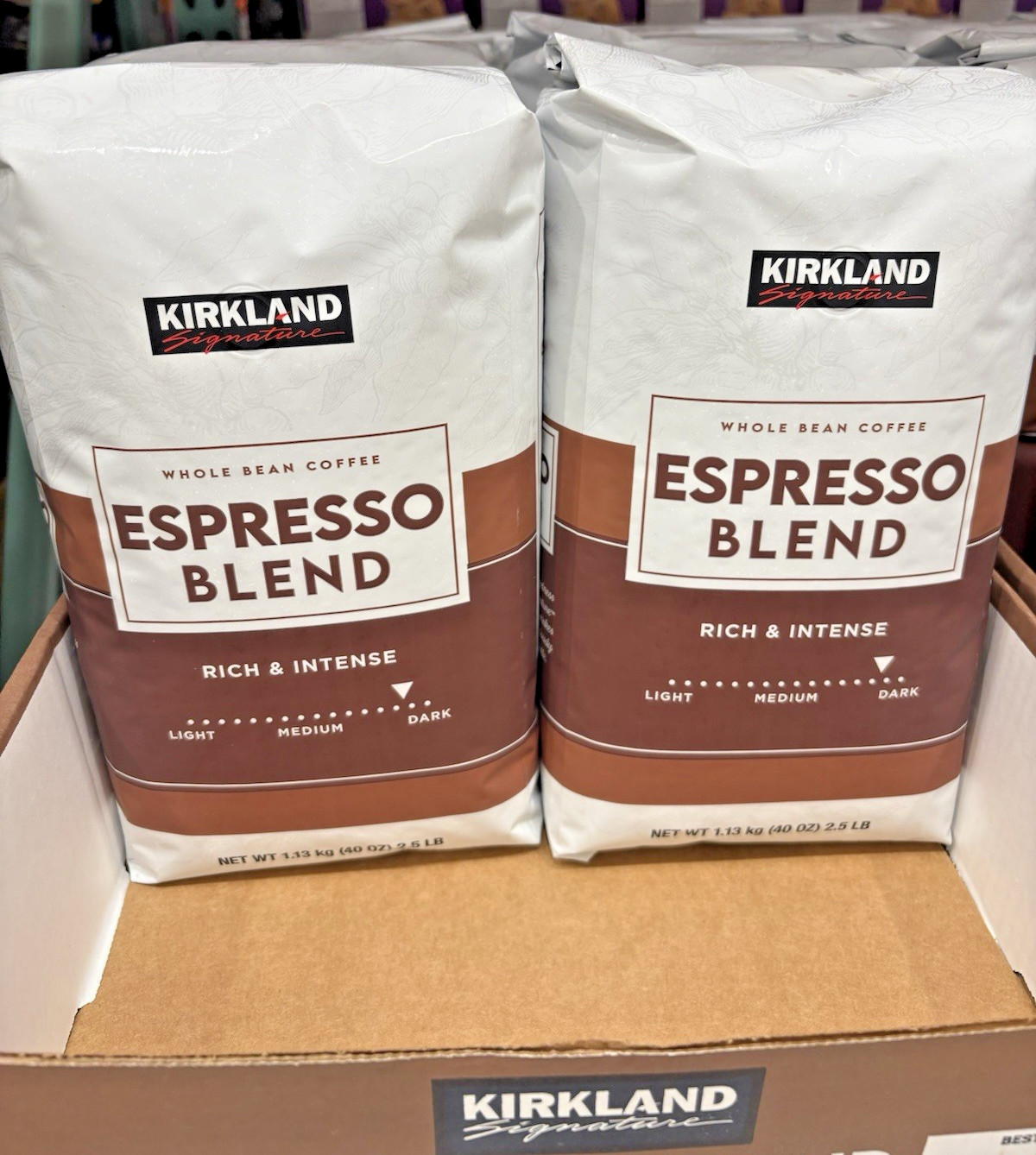 2pack Kirkland Signature Espresso Blend Whole Bean Coffee Dark Roast, 2.5 Pounds