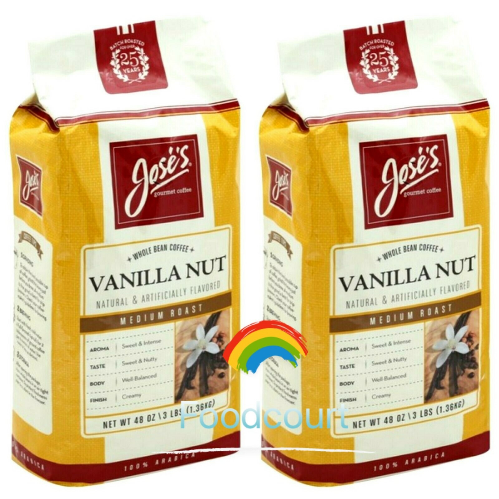2 Packs Jose’s Vanilla Nut Whole Bean Coffee 3 LB Each Pack