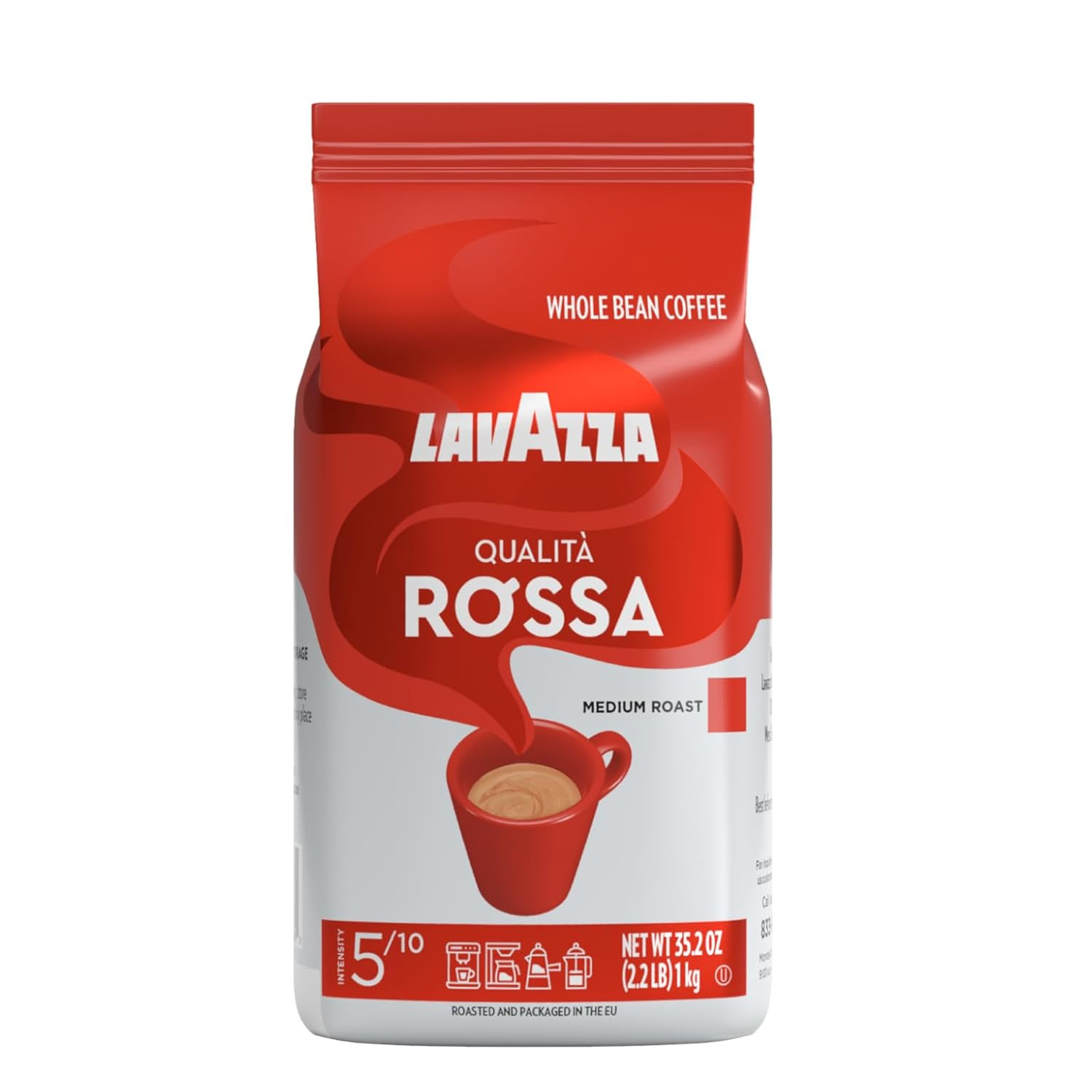 Qualità Rossa Whole Bean Coffee, Medium Roast, Arabica and Robusta Blend, 2.2 Lb