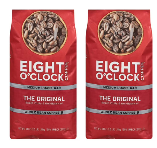 2 pack Eight O’Clock Medium Roast Whole Bean Coffee, The Original, 40 oz.