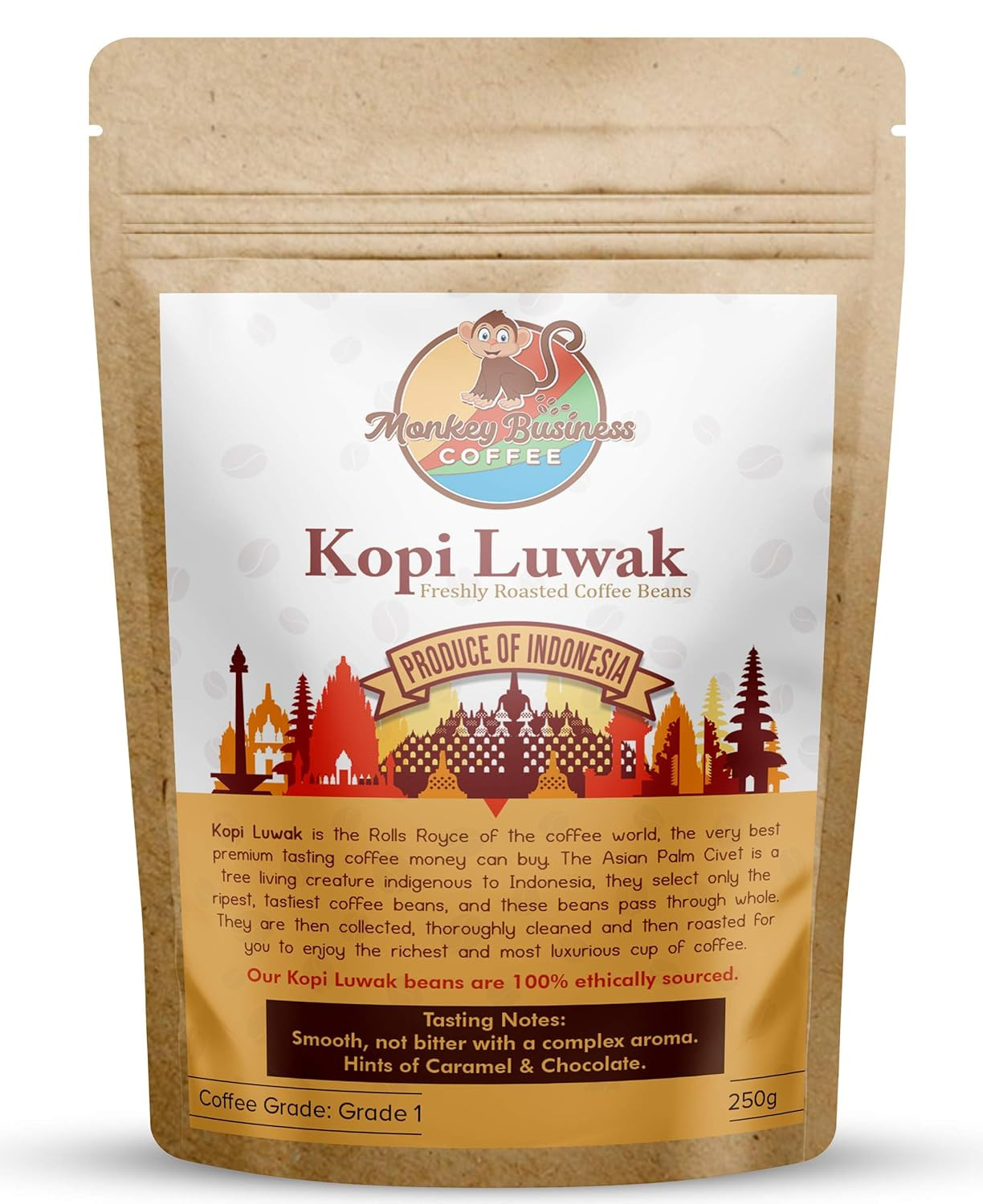 – Wild Kopi Luwak Coffee Whole Beans – Ethically Sourced – 250 Grams (8.8Oz) (Ot