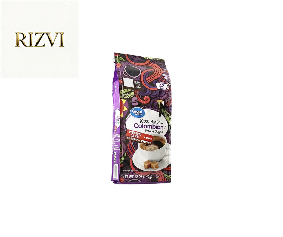 Great Value 100% Arabica Colombian Medium-Dark Roast Ground Coffee, 12 oz, Bag