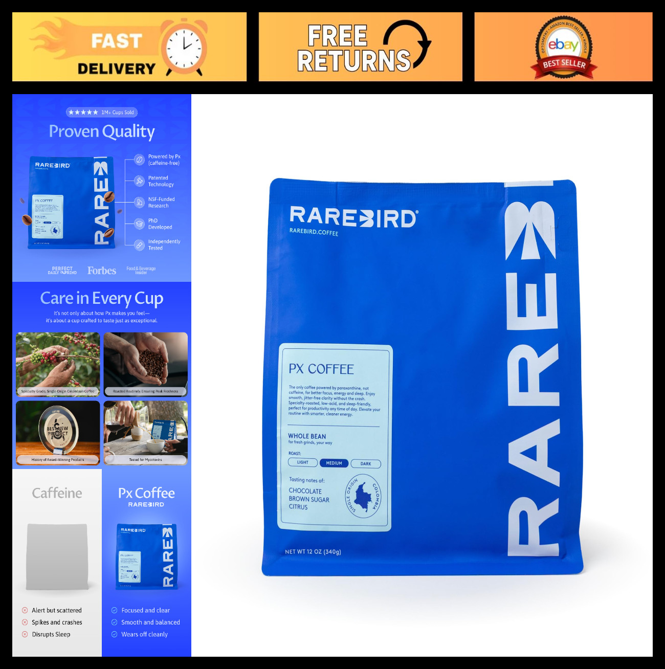 Medium Roast Whole Bean Coffee – Specialty Grade, Smooth Energy, Sleep-Friendly