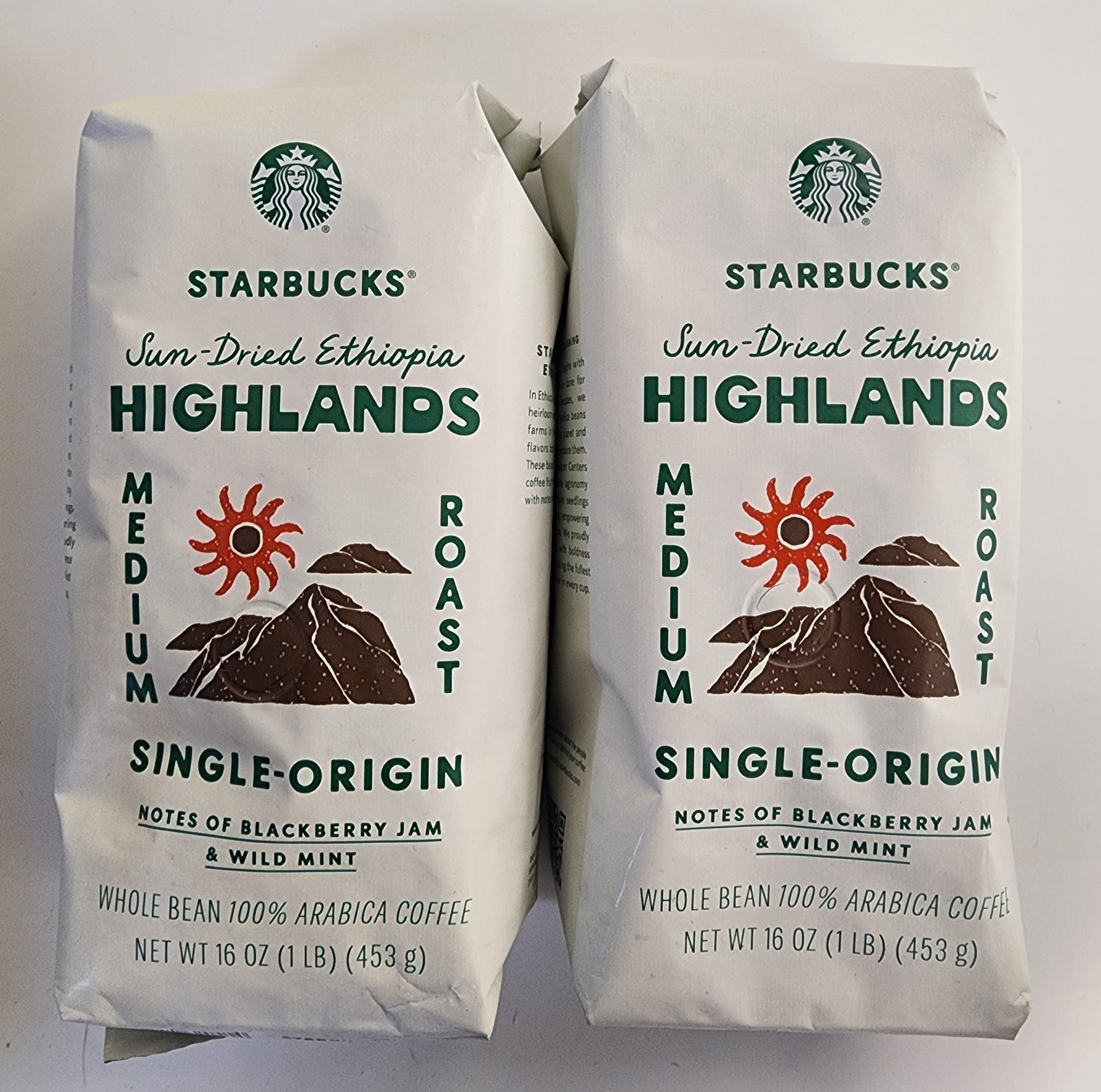 Starbucks Sun-Dried Highlands Medium Roast Whole Bean 2-16oz. Bags Sealed