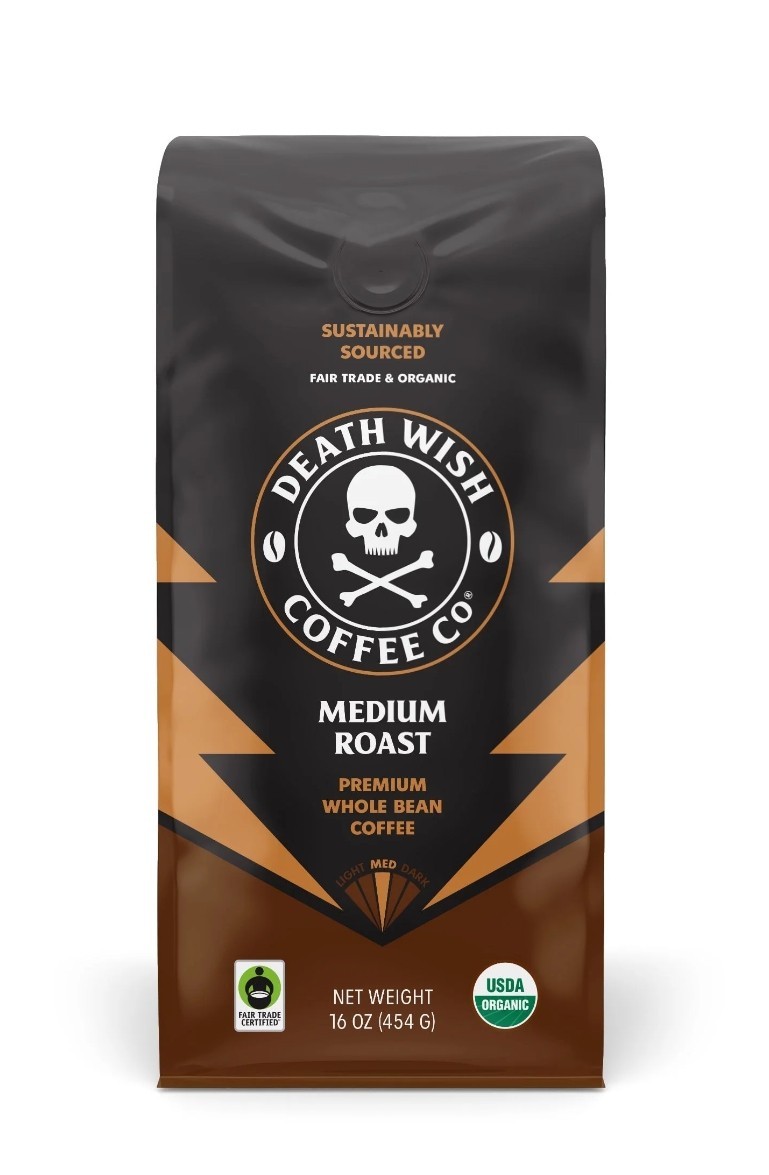 Death Wish Coffee Organic & Fair Trade Medium Roast Ground Coffee – 16oz, High C
