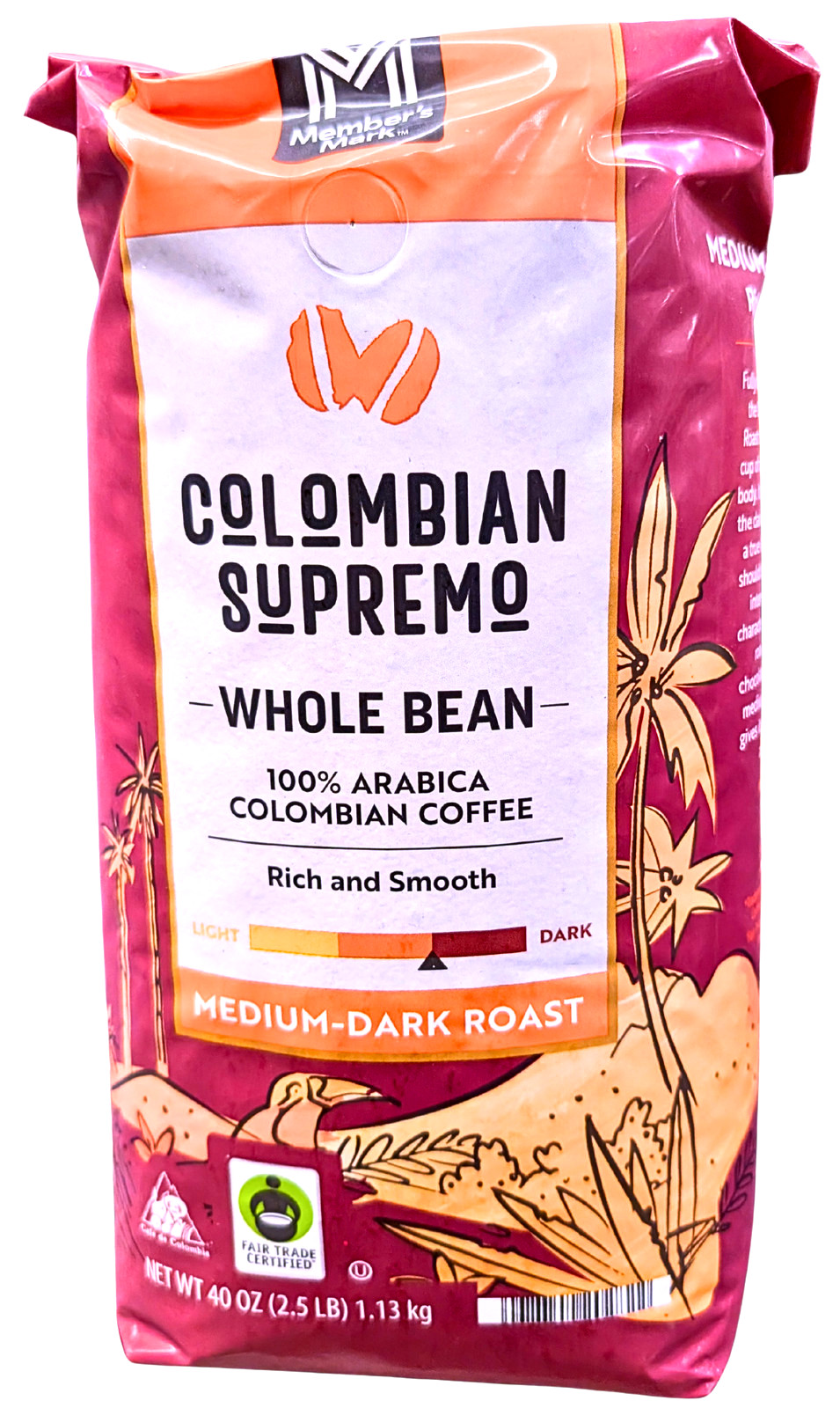 Member’s Mark Colombian Supremo Whole Bean Coffee 40 Oz EXP 10/2026