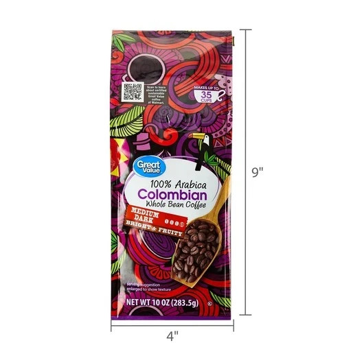 Great Value Colombian Whole Bean Coffee, Medium-Dark Roast, 10 oz BAG