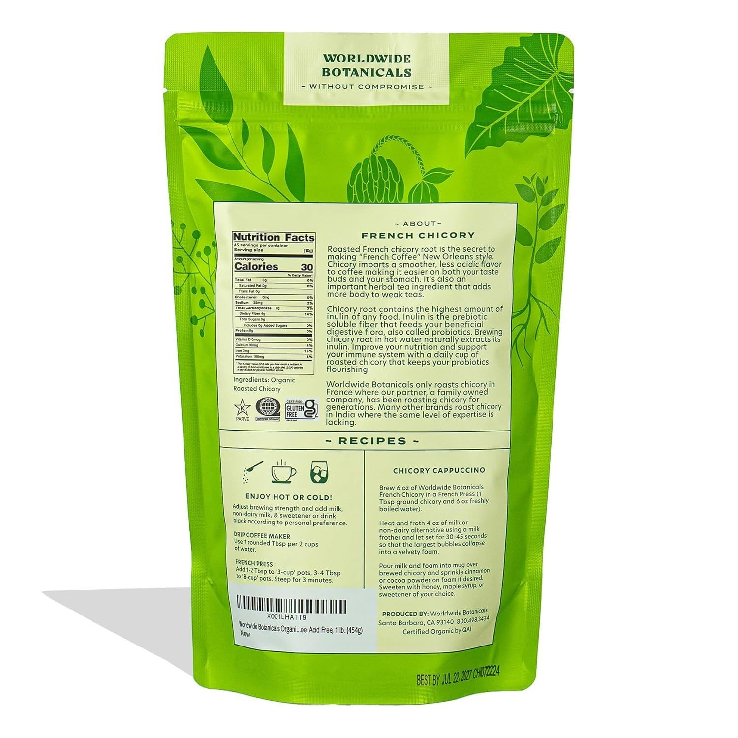 Worldwide Botanicals Organic French Chicory Root, 1 Pound – Brew like Coffee, Bl
