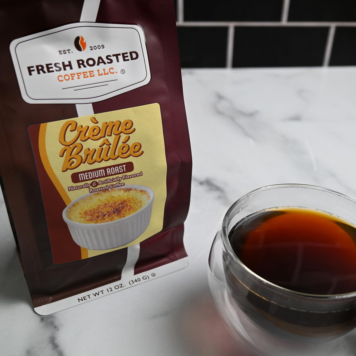 , Crème Brûlée Flavored Whole Bean Coffee, Medium Roast, Kosher, 12 Oz