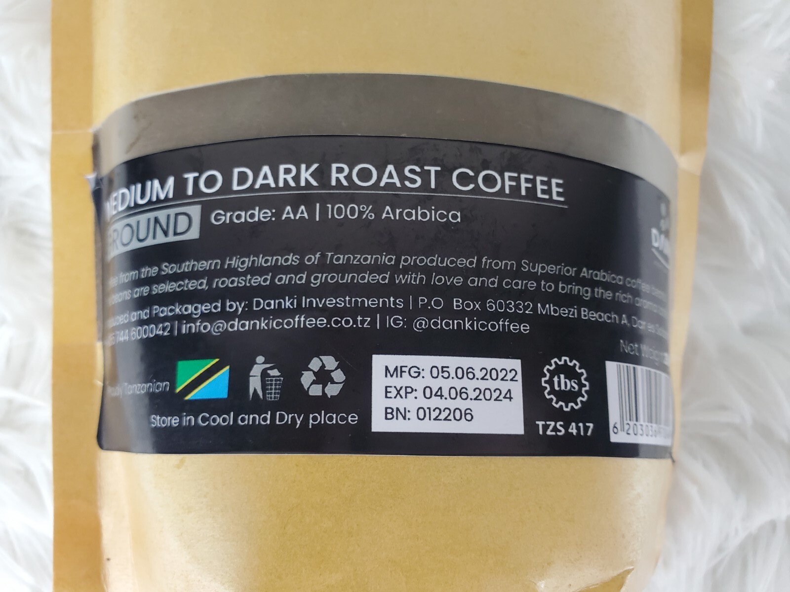 250g – Tanzania AA – Specialty Grade – Ground Danki Premium Coffee- 100% Arabica