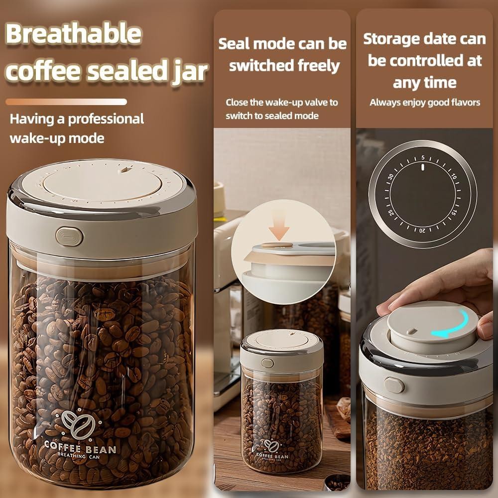 Coffee Bean Sealed Jar with Date Tracker and Waking Bean Valve Vacuum Food Grade