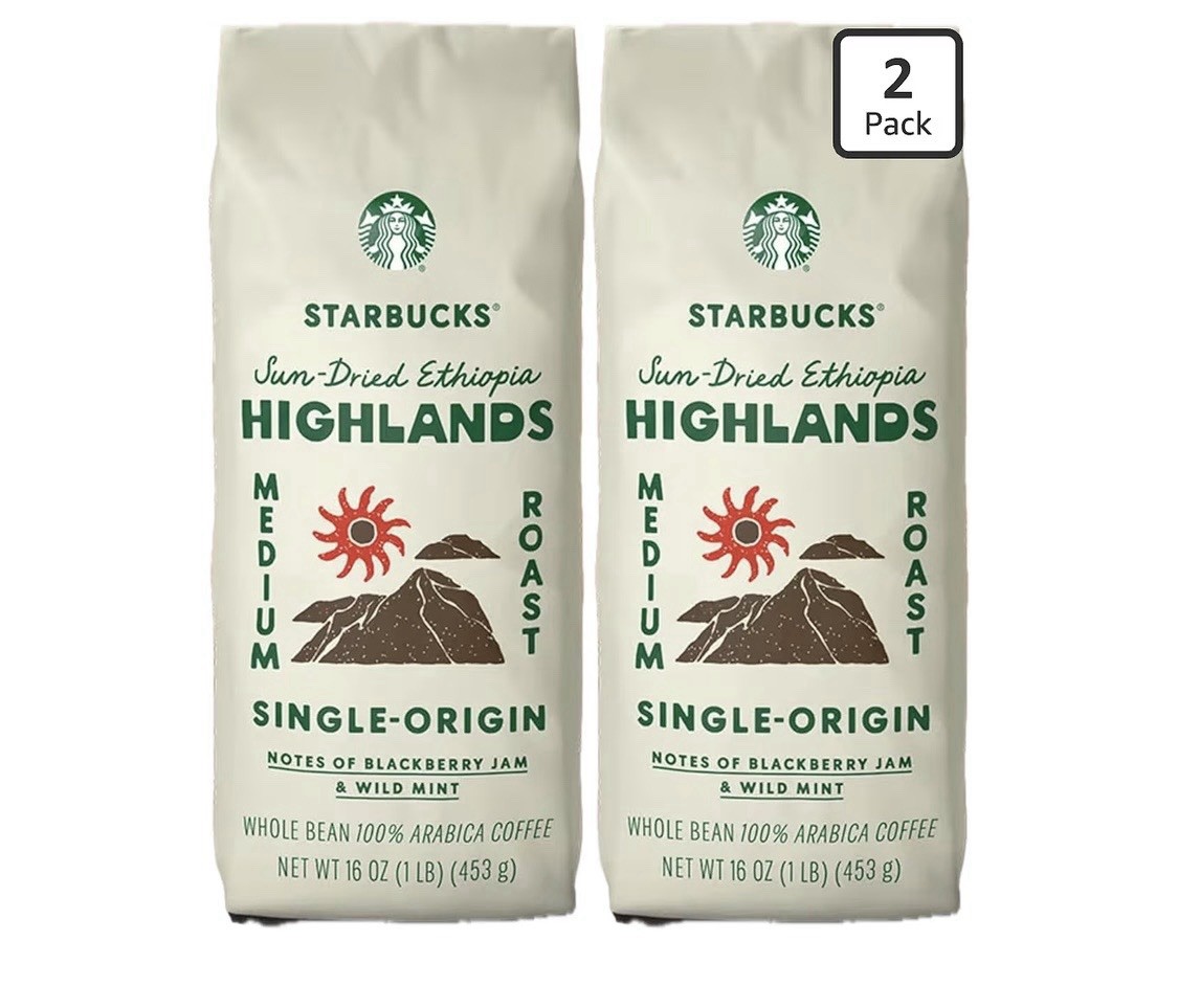 Factory Sealed Starbucks Ethiopia Highlands Whole Bean Coffee 16 oz Bags 2 Pack