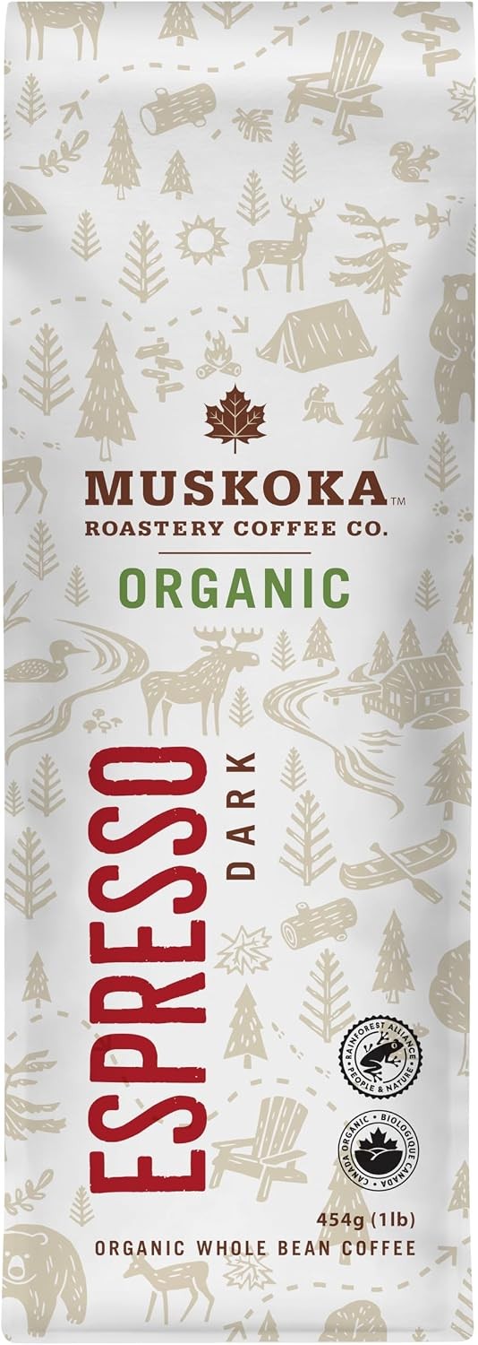 Muskoka Roastery Coffee, Organic Espresso, Dark Roast, Whole Bean, 454g