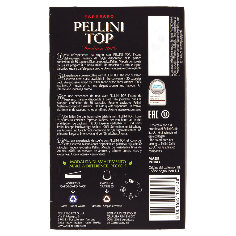 Coffee Pods Top Pellini Compatible Nespr | 5,2 Oz /150 Gr