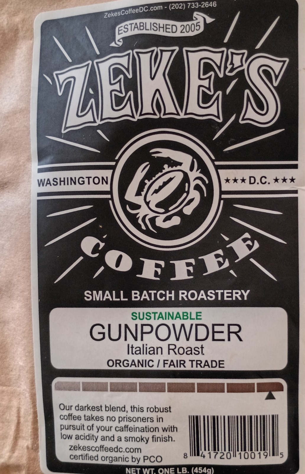 Zeke’s Coffee Beans 1 Lb . Gunpowder Roast And New.