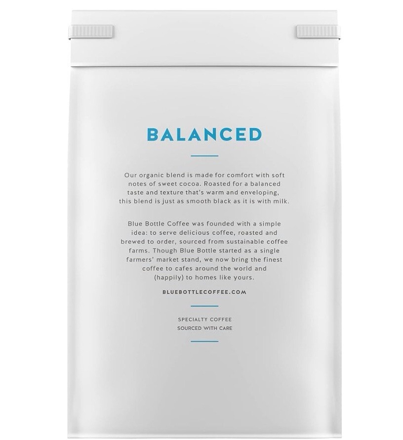 Blue Bottle Whole Bean Organic Coffee, Balanced, Medium Roast, 12 Ounce bag Pack