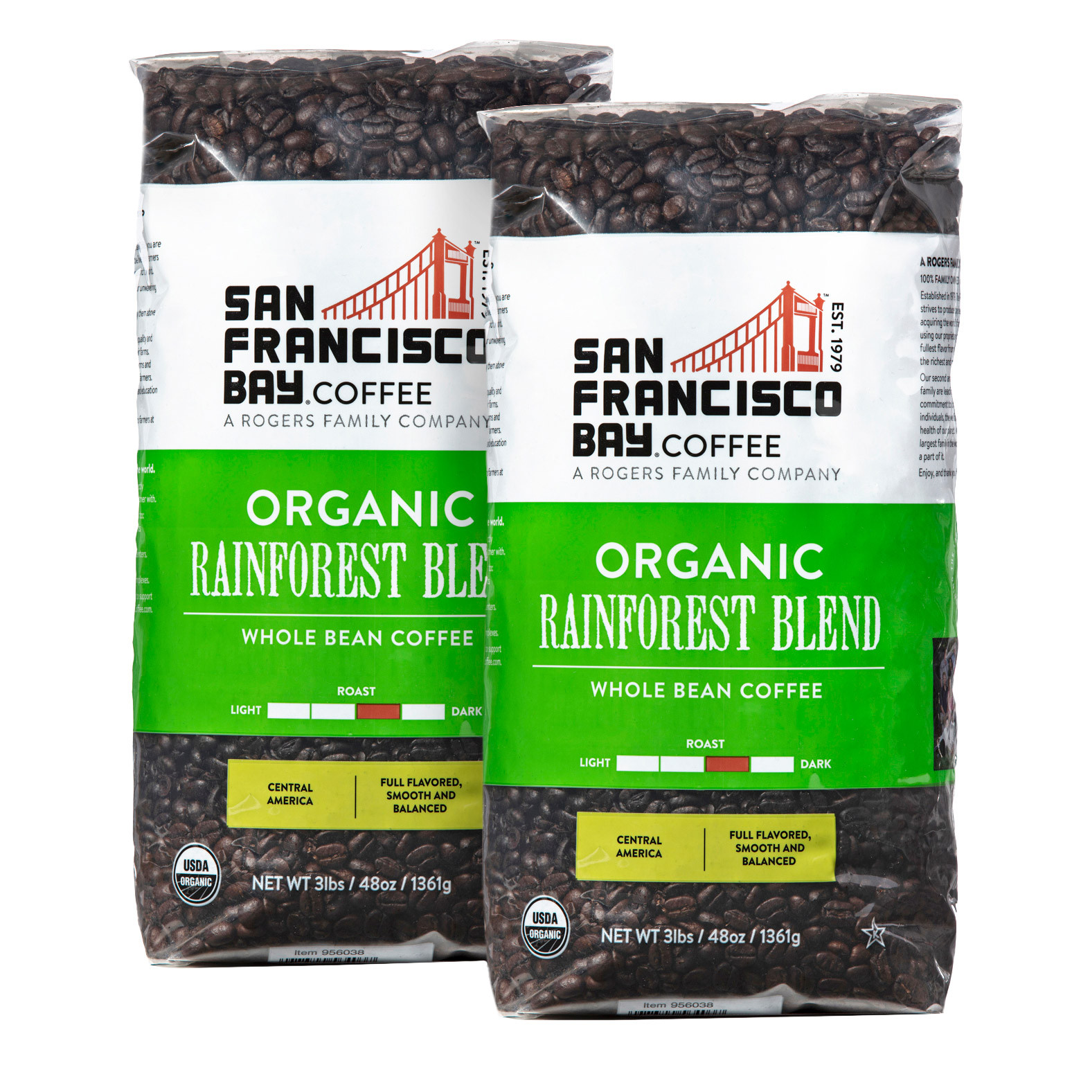 San Francisco Bay Organic Rainforest Blend Whole Bean Coffee 3 Lbs, 2-Pack