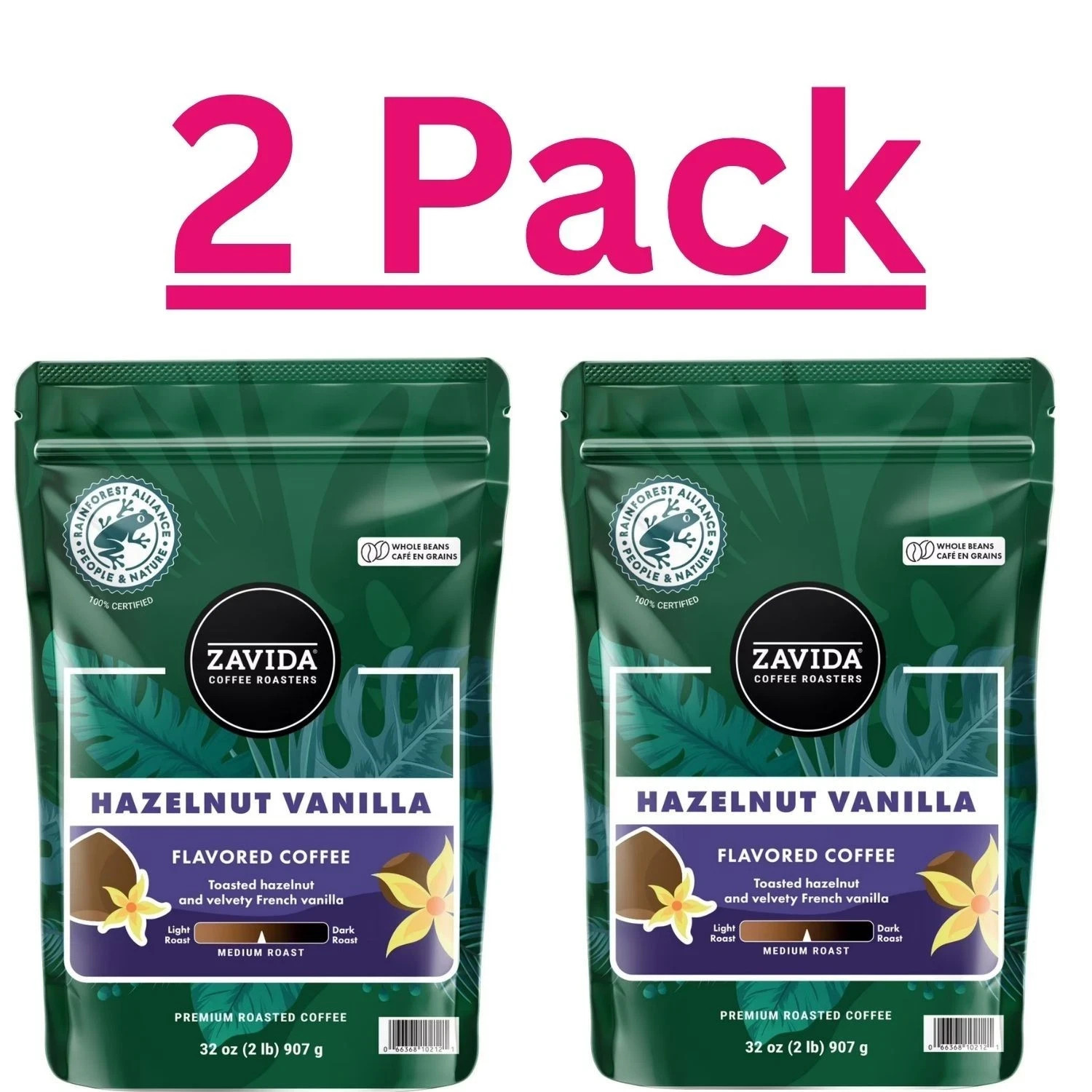 2 Pack – Zavida Coffee Whole Bean Coffee, Hazelnut Vanilla, 32 oz. FREE SHIPPING