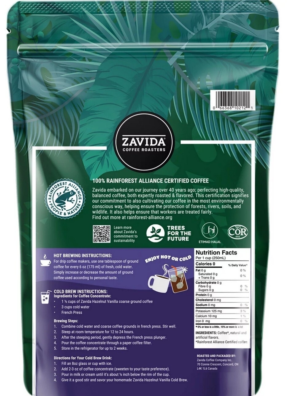 2 PACK – Zavida Coffee Whole Bean Coffee Hazelnut Vanilla 2 lbs (Total 4 lbs)