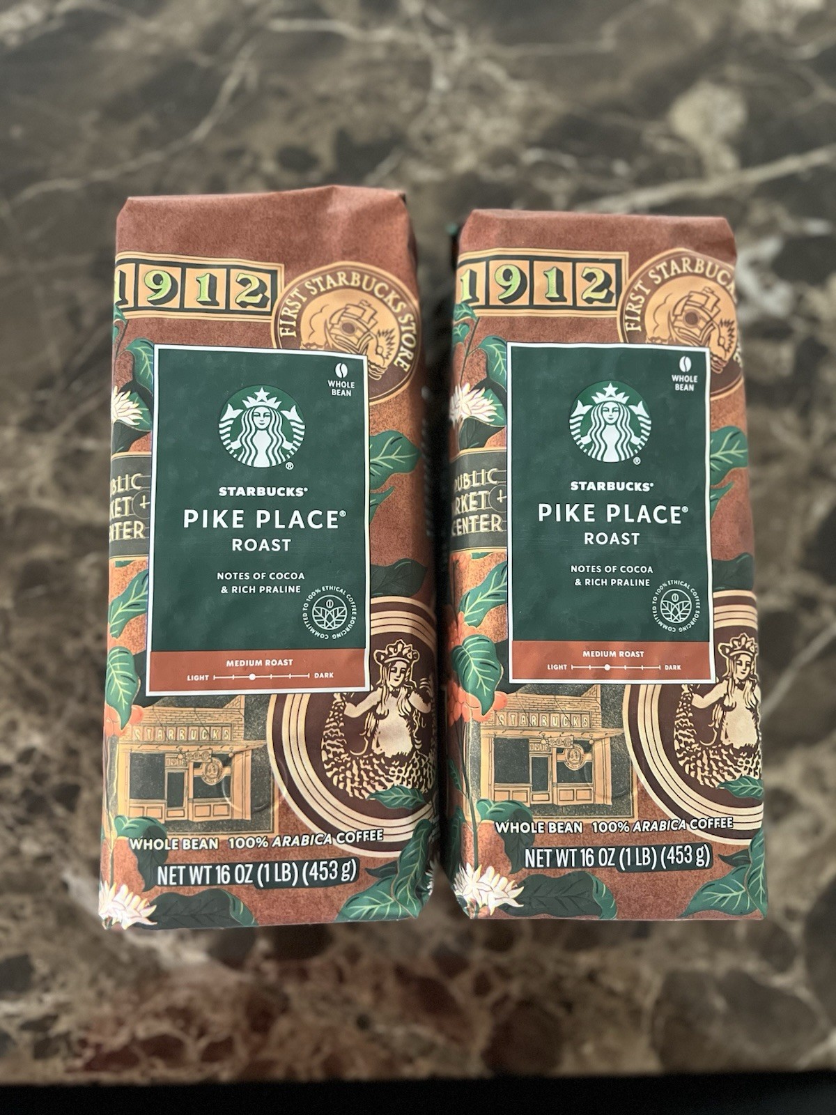 Starbucks Pike Place Roast Whole Bean Coffee 1lb x 2 – Two Pack 2lbs Total
