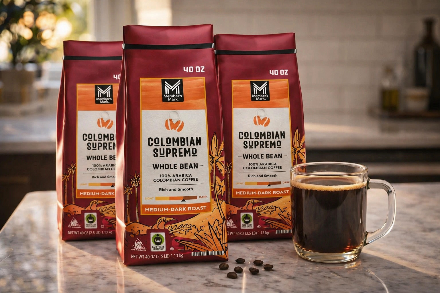3-PACK Member’s Mark Colombian Supremo Whole Bean Coffee 40oz x3 (7.5 lb)