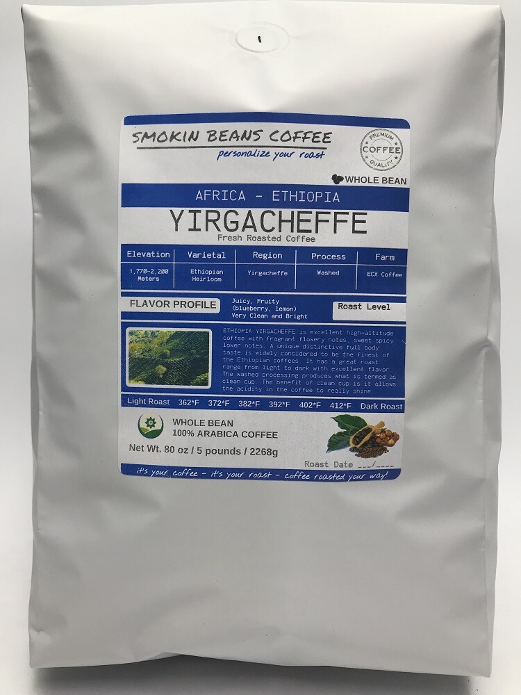 8oz/5lb – Ethiopia Yirgacheffe – African – Premium Fresh Roasted To Order Coffee
