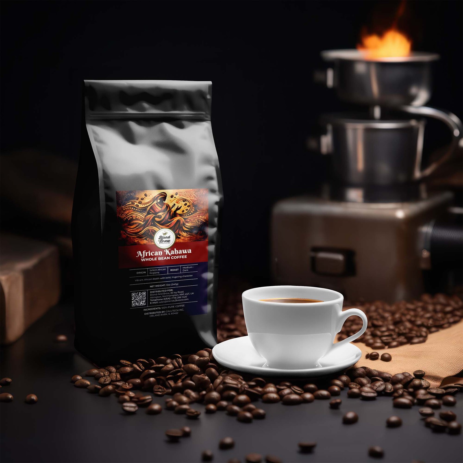 African Kahawa Coffee, Whole Bean or Ground, Medium-Dark Roast, 12oz to 5lb