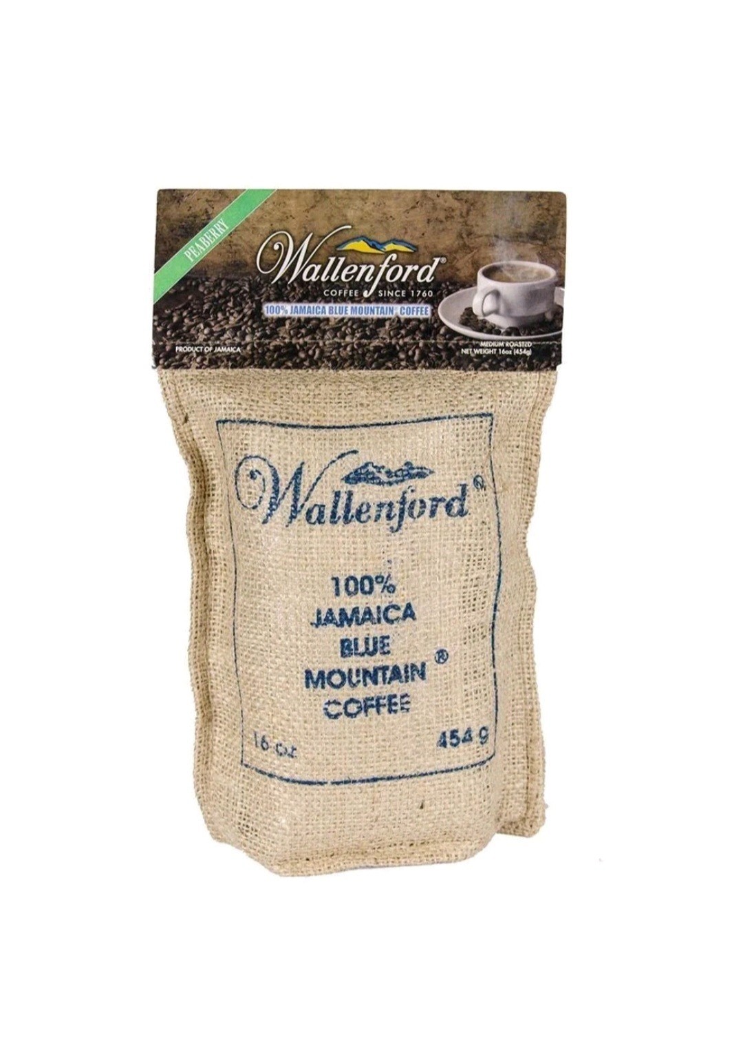 Wallenford’s 100% Jamaica Blue Mountain Roasted Peaberry Bean Coffee – 16oz
