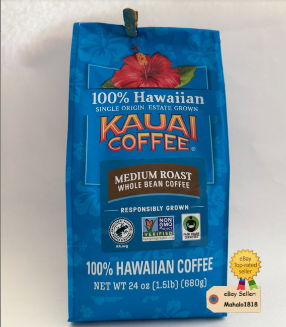 2 Bags – 1.5 lb. Kauai Coffee 100% Hawaiian Medium Roast Whole Bean