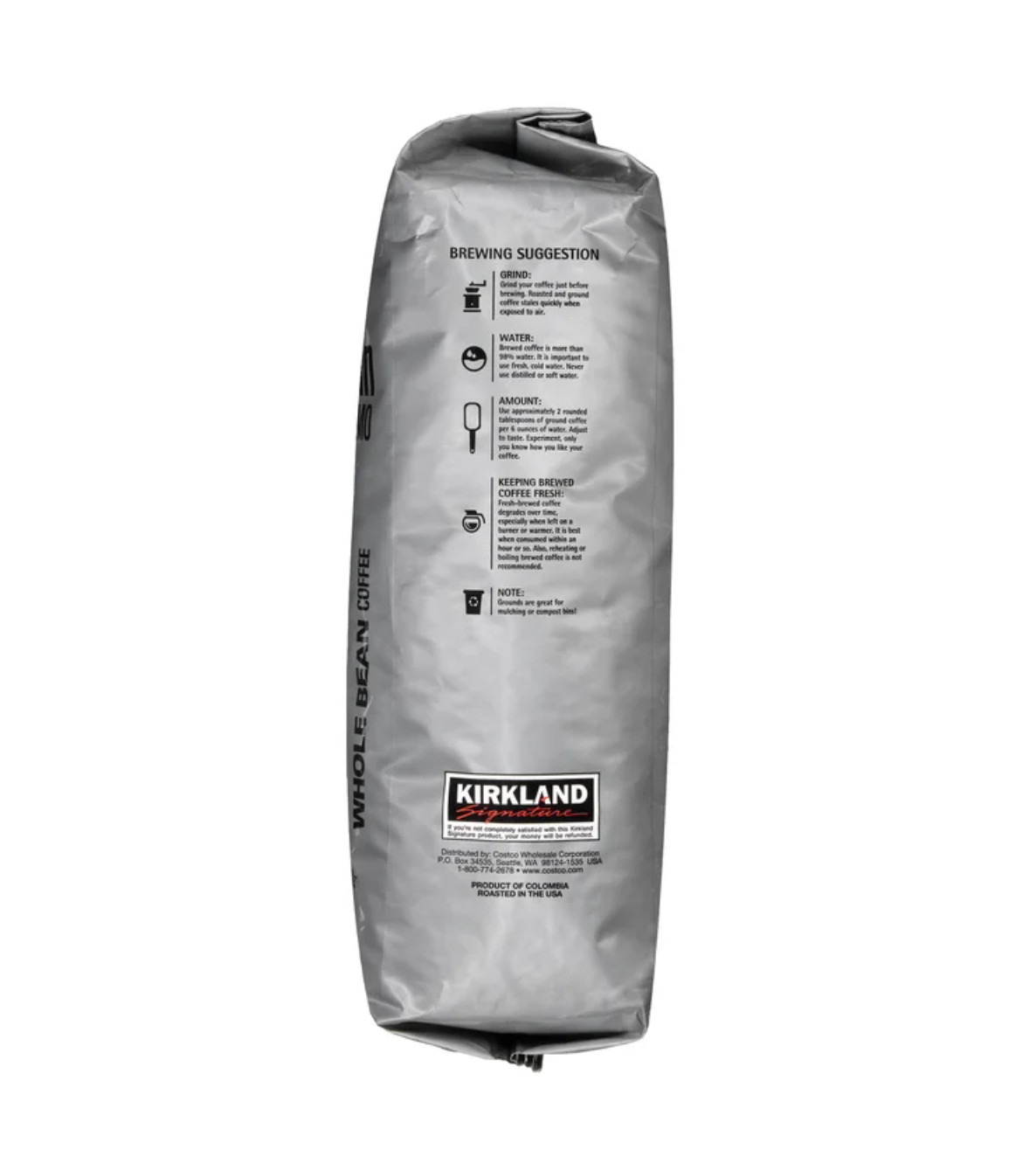 Kirkland Signature Colombian Supremo Coffee, Whole Bean, 3 lbs Medium Roast.