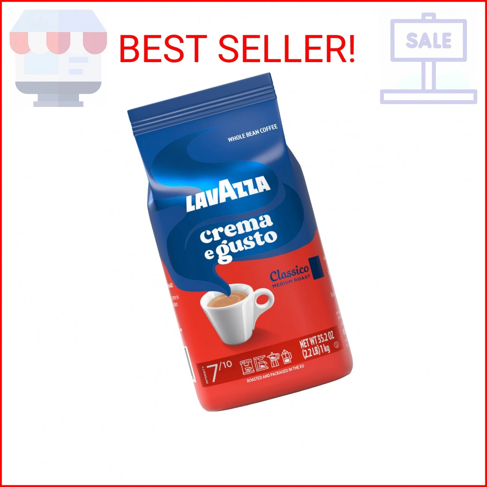 Lavazza Crema e Gusto Whole Bean Coffee, Medium Roast, Arabica and Robusta Blend