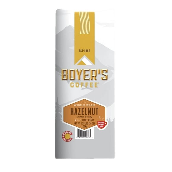 Boyer’s Coffee Light Roast Whole Bean, Hazelnut, 36 oz.