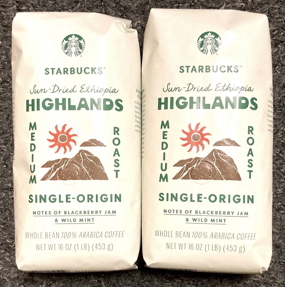 Factory Sealed Starbucks Ethiopia Highlands Whole Bean Coffee 16 oz Bags 2 Pack