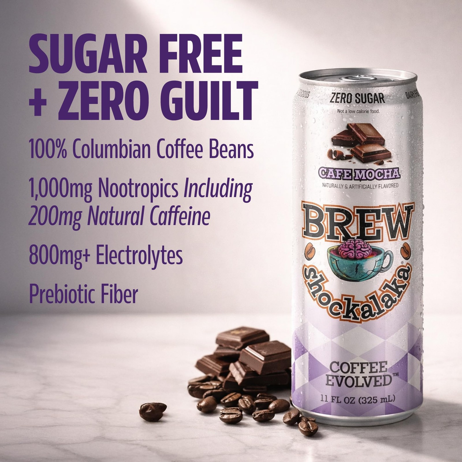Brew Shockalaka Cafe Mocha Coffee RTD Zero Sugar 11 FL OZ 12 Pack