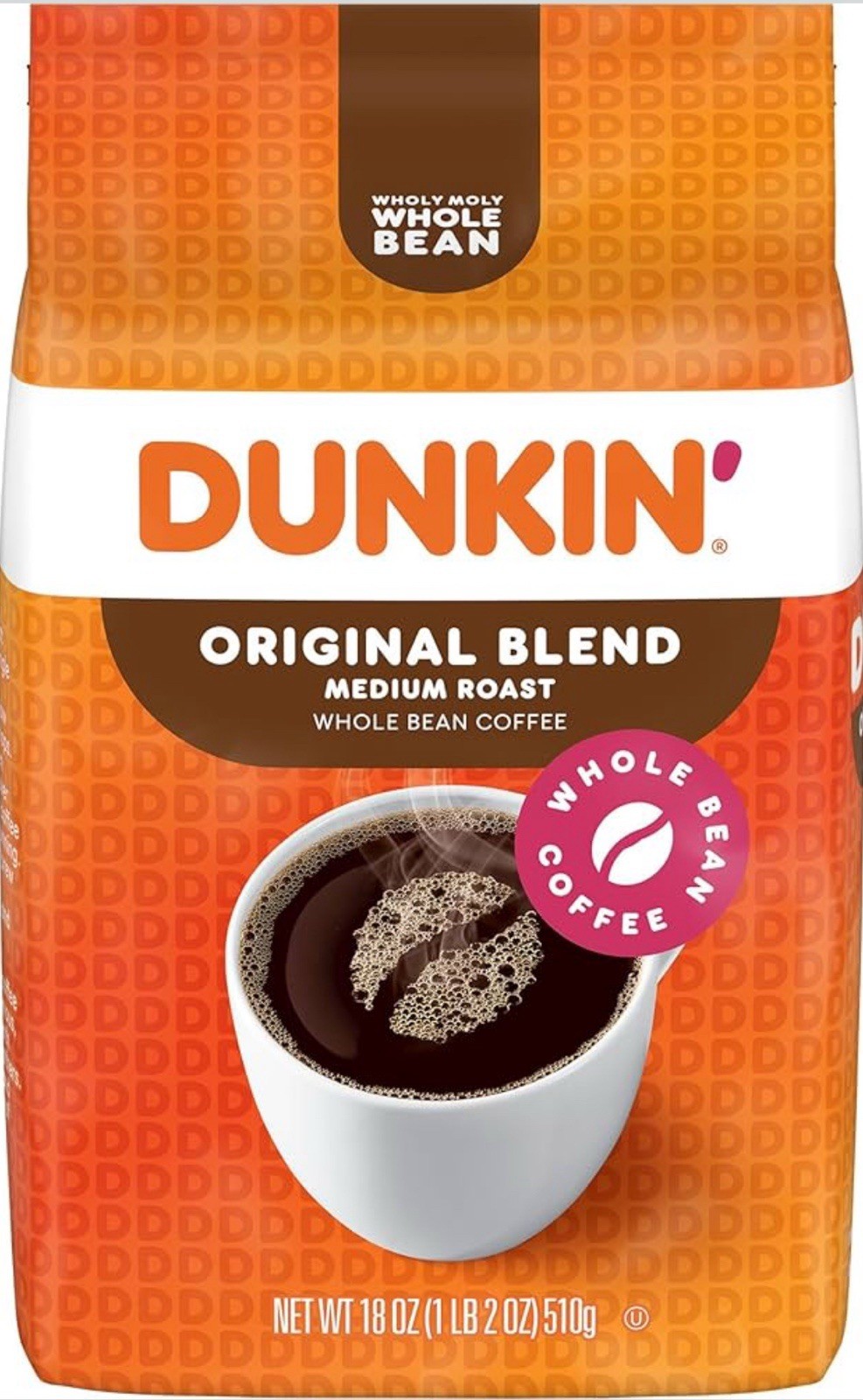 Dunkin Original Blend Medium Roast Whole Bean Coffee 3 Pack 18oz. 1LB 2 OZ EA