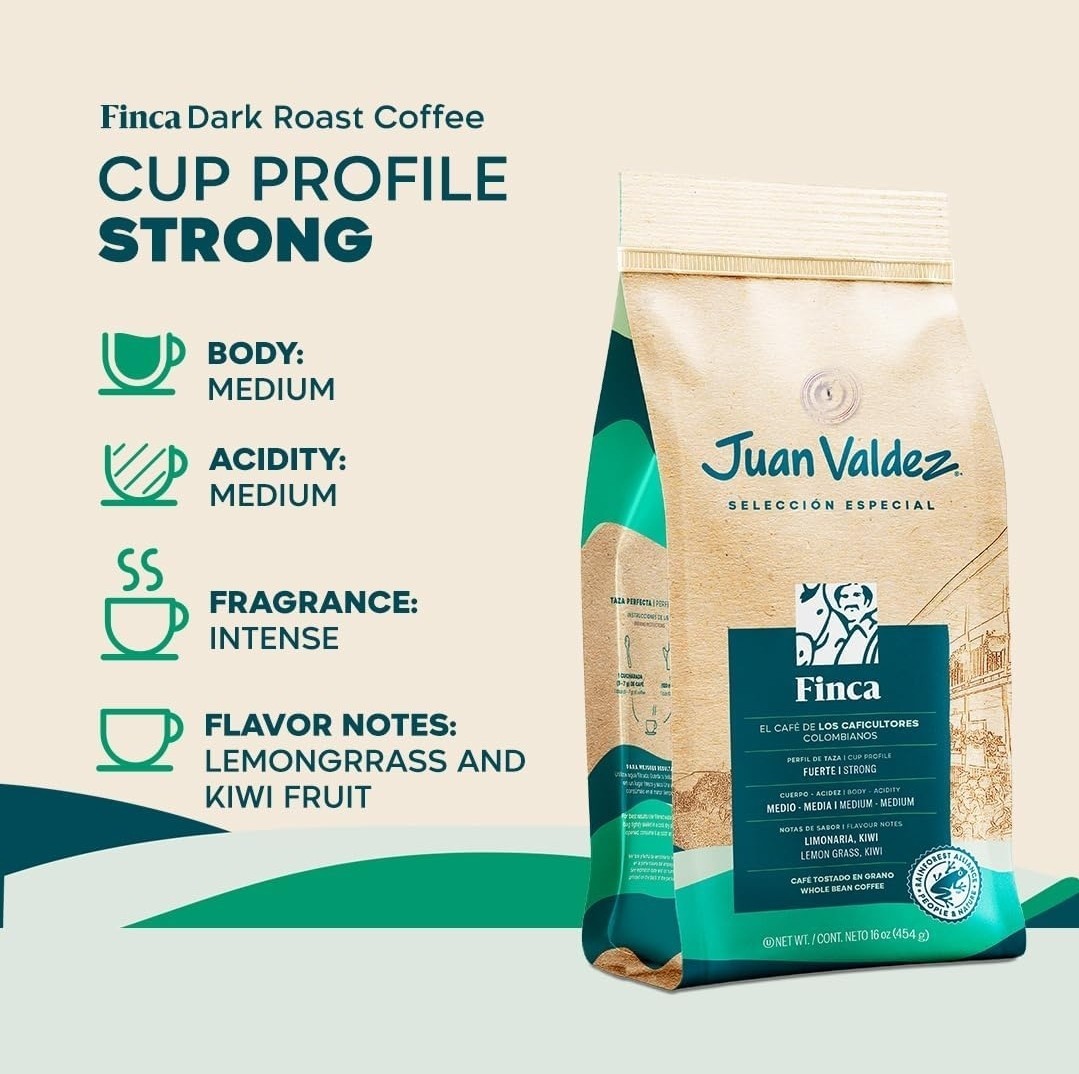 Juan Valdez Finca Whole Bean Coffee, Dark Roast 16 OZ – Premium Colombian